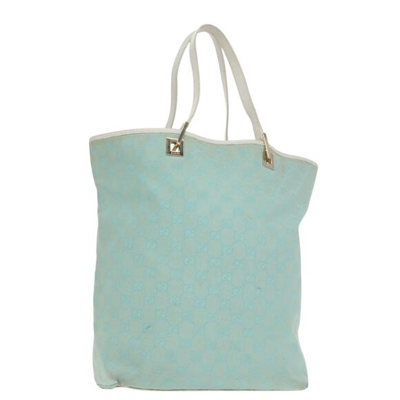 GUCCI GG Canvas Tote Bag Light Blue White Gold 002 002 - Picture 1 of 16
